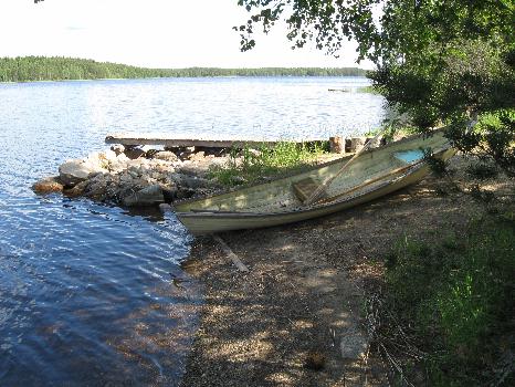 Vene koivun katveessa valmiina l&auml;ht&ouml;&ouml;n